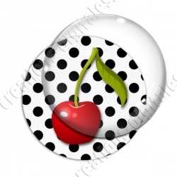 Image digitale - 1 cerise fond pois blanc