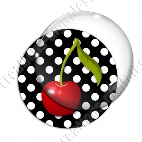 Image digitale - 1 cerise fond pois noir