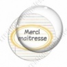 Image digitale - Merci maîtresse - Etiquette ovale jaune - Fond lignes multicolores