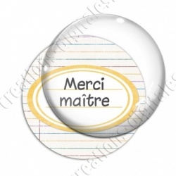 Image digitale - Merci maître - Etiquette ovale jaune - Fond lignes multicolores
