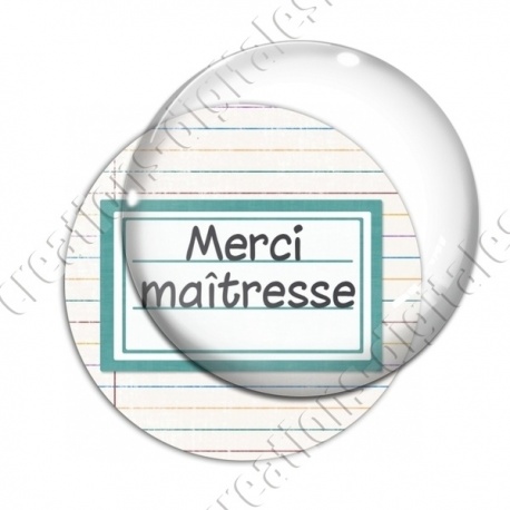 Image digitale - Merci maîtresse - Etiquette vert - Fond lignes multicolores