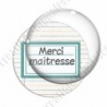 Image digitale - Merci maîtresse - Etiquette vert - Fond lignes multicolores