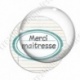 Image digitale - Merci maîtresse - Etiquette ovale vert - Fond lignes multicolores