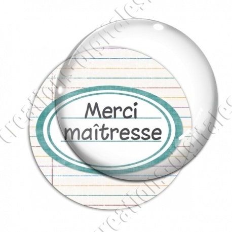 Image digitale - Merci maîtresse - Etiquette ovale vert - Fond lignes multicolores