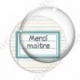 Image digitale - Merci maître - Etiquette vert - Fond lignes multicolores