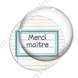 Image digitale - Merci maître - Etiquette vert - Fond lignes multicolores