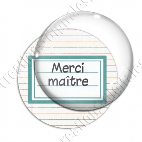 Image digitale - Merci maître - Etiquette vert - Fond lignes multicolores