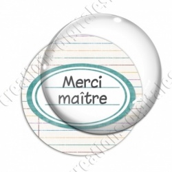 Image digitale - Merci maître - Etiquette ovale vert - Fond lignes multicolores
