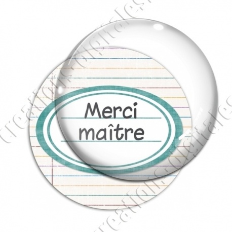 Image digitale - Merci maître - Etiquette ovale vert - Fond lignes multicolores