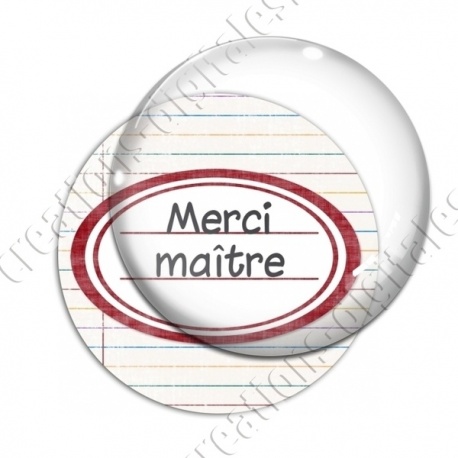 Image digitale - Merci maître - Etiquette ovale rouge - Fond lignes multicolores