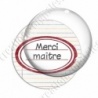 Image digitale - Merci maître - Etiquette ovale rouge - Fond lignes multicolores