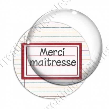 Image digitale - Merci maîtresse - Etiquette rouge - Fond lignes multicolores