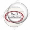 Image digitale - Merci maîtresse - Etiquette ovale rouge - Fond lignes multicolores