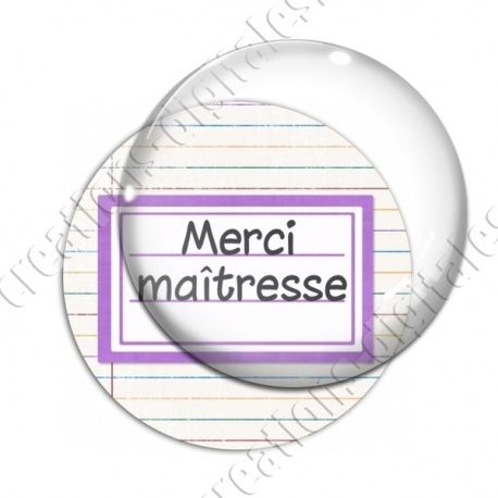 Image digitale - Merci maîtresse - Etiquette violet - Fond lignes multicolores