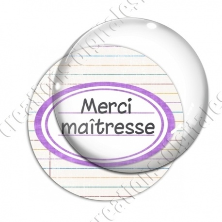 Image digitale - Merci maîtresse - Etiquette ovale violet - Fond lignes multicolores