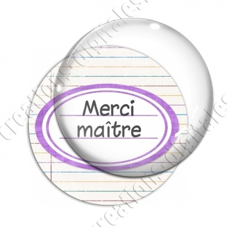 Image digitale - Merci maître - Etiquette ovale violet - Fond lignes multicolores