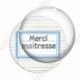 Image digitale - Merci maîtresse - Etiquette bleu- Fond lignes multicolores
