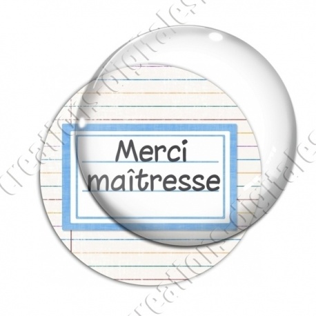 Image digitale - Merci maîtresse - Etiquette bleu- Fond lignes multicolores