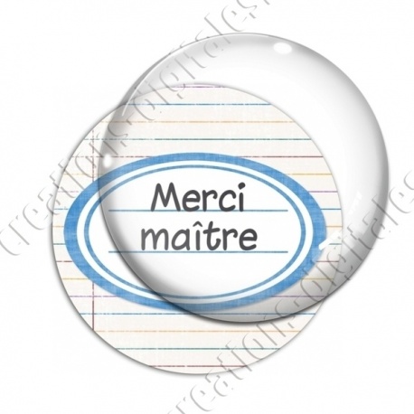 Image digitale - Merci maître - Etiquette ovale bleu- Fond lignes multicolores
