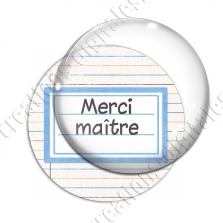 Image digitale - Merci maître - Etiquette bleu- Fond lignes multicolores
