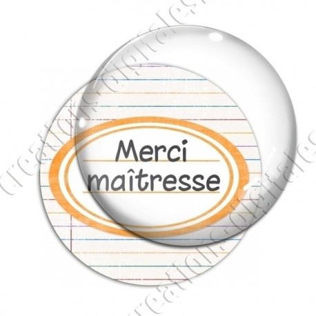 Image digitale - Merci maîtresse - Etiquette ovale orange- Fond lignes multicolores