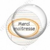 Image digitale - Merci maîtresse - Etiquette ovale orange- Fond lignes multicolores