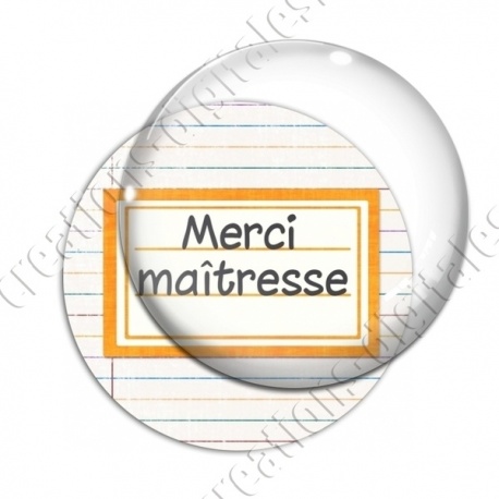 Image digitale - Merci maîtresse - Etiquette orange- Fond lignes multicolores