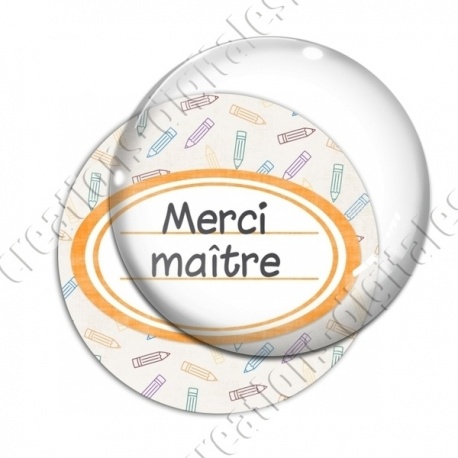 Image digitale - Merci maître - Etiquette ovale orange- Fond crayon
