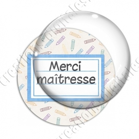 Image digitale - Merci maîtresse - Etiquette bleu - Fond crayon