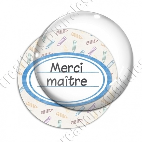 Image digitale - Merci maître - Etiquette ovale bleu - Fond crayon