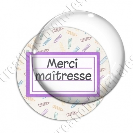 Image digitale - Merci maîtresse - Etiquette violet - Fond crayon