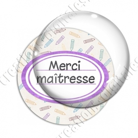 Image digitale - Merci maîtresse - Etiquette ovale violet - Fond crayon