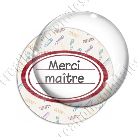 Image digitale - Merci maître - Etiquette ovale rouge - Fond crayon