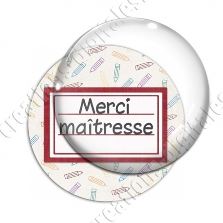 Image digitale - Merci maîtresse - Etiquette rouge - Fond crayon