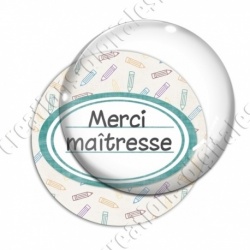 Image digitale - Merci maîtresse - Etiquette ovale vert- Fond crayon