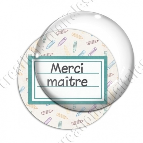 Image digitale - Merci maître - Etiquette vert- Fond crayon