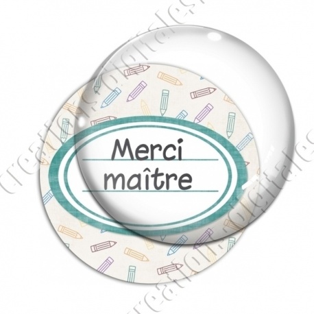 Image digitale - Merci maître - Etiquette ovale vert- Fond crayon