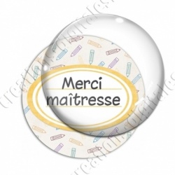 Image digitale - Merci maîtresse - Etiquette ovale jaune- Fond crayon