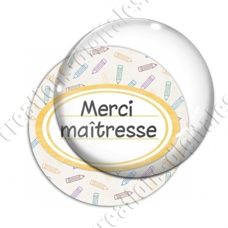 Image digitale - Merci maîtresse - Etiquette ovale jaune- Fond crayon