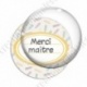 Image digitale - Merci maître - Etiquette ovale jaune- Fond crayon