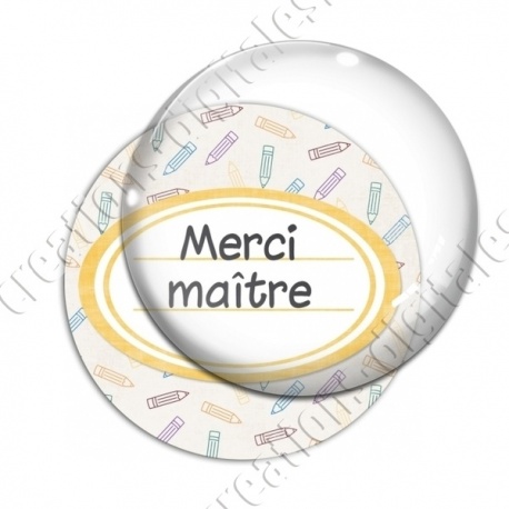 Image digitale - Merci maître - Etiquette ovale jaune- Fond crayon