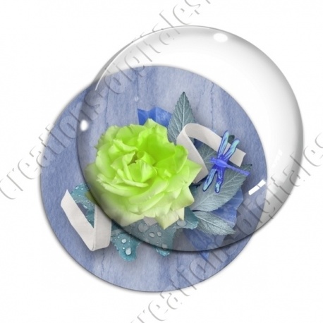Image digitale - Montage fleur vert flashy et libellule