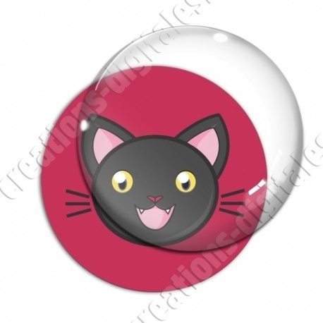 Image digitale - Chat noir yeux ouverts et fond rouge