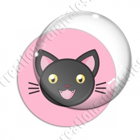 Image digitale - Chat noir yeux ouverts et fond rose