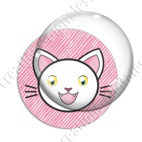 Image digitale - Chat blanc yeux ouverts et fond rayé rose