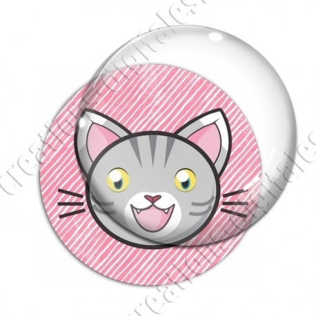 Image digitale - Chat tigré yeux ouverts et fond rayé rose