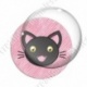 Image digitale - Chat noir yeux ouverts et fond rayé rose