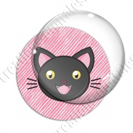 Image digitale - Chat noir yeux ouverts et fond rayé rose