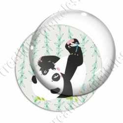 Image digitale - Panda sur le dos fond bambou vert