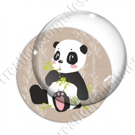 Image digitale - Panda assis qui mange  - fond bambou marron